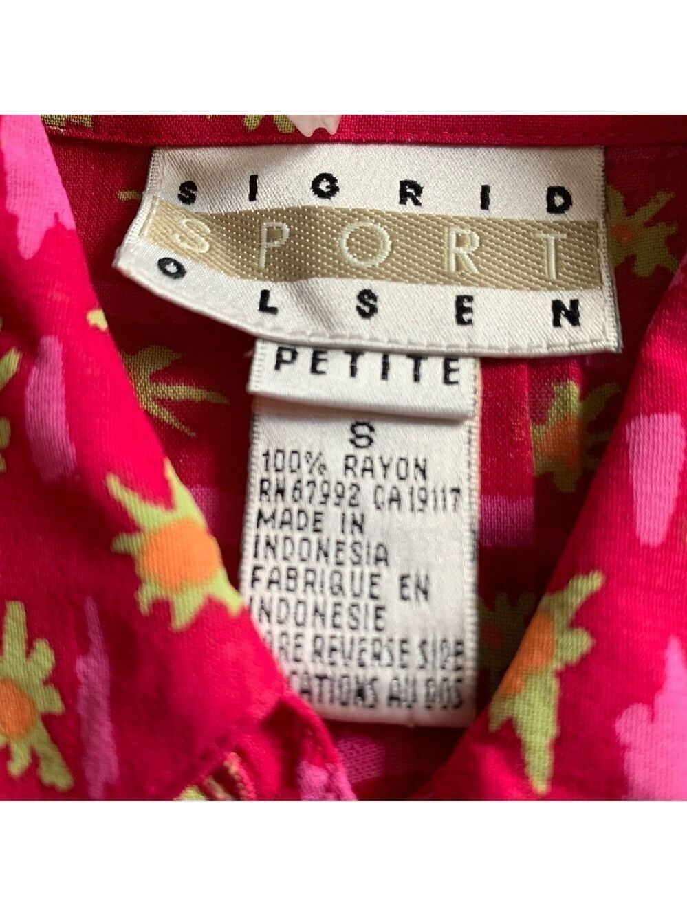 SIGRID OLSEN tropical fuchsia floral pink print summer sleeveless top blouse - Picture 3 of 7